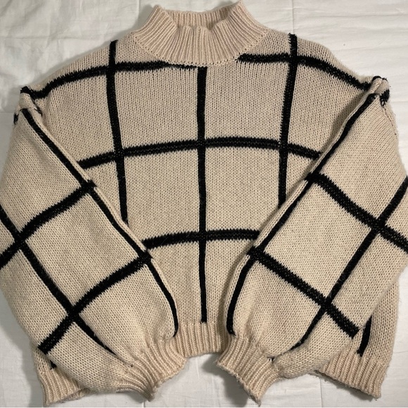 Anthropologie Little Lies Checkmate Mock Neck Chunky Turtleneck Sweater - Picture 4 of 9